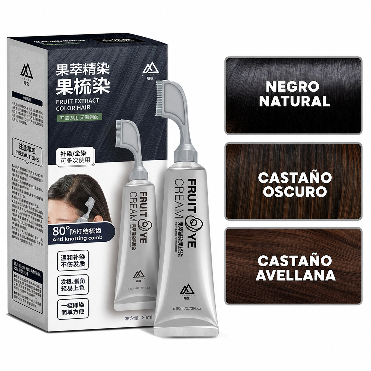 2x1 FruitDye® - Crema de Tinte Natural para el Cabello con Peine Aplicador